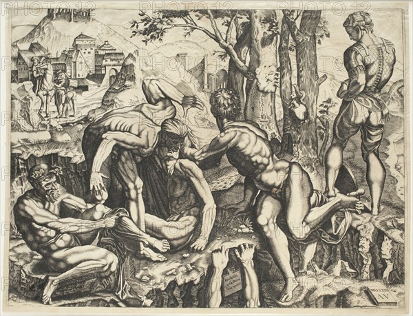 Unknown (Italian), after Agustino Veneziano, Italian, 1490-1536, Soldiers Bathing, 1624, Engraving printed in black on laid paper, plate: 12 7/8 x 17 1/8 in.