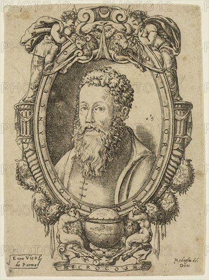 Enea Vico, Italian, 1523-1567, Antoine Francois Doni, 16th century, engraving printed in black ink on laid paper, Sheet (trimmed within plate mark): 6 × 4 3/8 inches (15.2 × 11.1 cm)