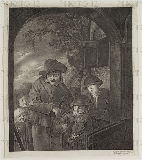 Cornelius Visscher, Dutch, 1619-1662, after Adriaen van Ostade, Dutch, 1610-1685, Strolling Musicians, 17th century, engraving and etching printed in black ink on laid paper, Plate: 14 3/4 × 12 3/8 inches (37.5 × 31.4 cm)