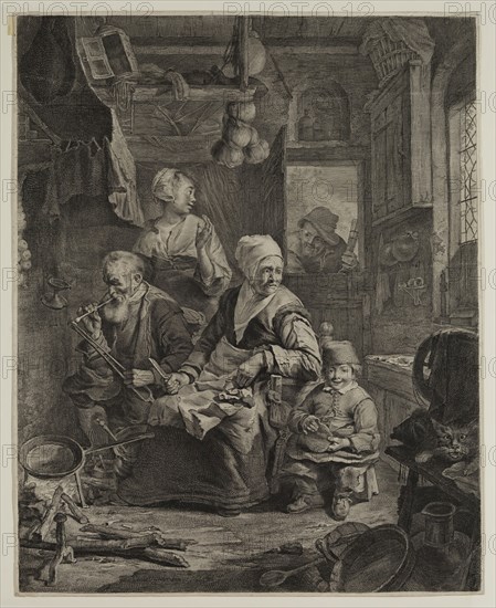 Cornelius Visscher, Dutch, 1619-1662, Pancake Woman, between 1619 and 1662, engraving printed in black ink on laid paper, Sheet (trimmed within plate mark): 17 1/4 × 13 3/4 inches (43.8 × 34.9 cm)