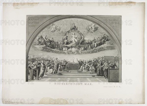 Giovanni Volpato, Italian, 1733-1803, after Giuseppe Cades, Italian, 1750-1799, after Raphael, Italian, 1483-1520, The Disputa, between 1733 and 1803, Engraving printed in black ink on wove paper, Plate: 22 1/8 × 29 1/8 inches (56.2 × 74 cm)