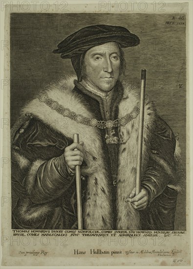 Lucas Emil, the Elder Vorsterman, Flemish, 1595-1675, after Hans Holbein the Younger, German, 1497-1543, Thomas Howard, Duke of Norfolk, 17th century, engraving printed in black ink on laid paper, Plate: 10 7/8 × 7 7/8 inches (27.6 × 20 cm)