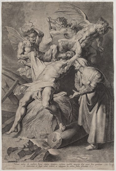Lucas Emil, the Elder Vorsterman, Flemish, 1595-1675, after Peter Paul Rubens, Flemish, 1577-1640, Job Tormented by His Wife and by Demons, between 1595 and 1675, engraving printed in black ink on laid paper, Sheet (trimmed within plate mark): 15 1/4 × 10 1/8 inches (38.7 × 25.7 cm)