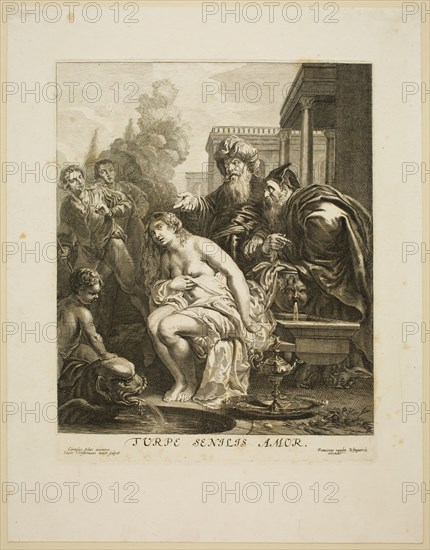Lucas, the Younger Vorsterman, Flemish, 1605-1667, after Cornelis Schut, Flemish, 1597-1655, Susanna and the Elders, 17th Century, Engraving printed in black on wove paper, plate: 12 1/2 x 10 in.