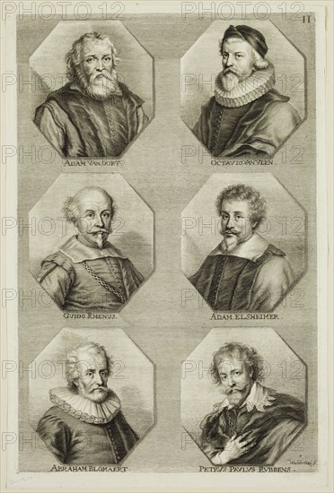 Johann Georg Waldreich, German, 1680-1680, Portraits of Adam van Noort, Otto Veen, Guido Reni, Adam Elsheimer, Abraham Blomaert, Petrus Paulus, Rubbens, 16th century, engraving printed in black ink on laid paper, Plate: 12 1/4 × 8 1/8 inches (31.1 × 20.6 cm)