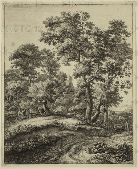 Anthonie Waterloo, Dutch, 1610-1690, Mother and Her Three Children Resting by the Roadside, 17th century, eching and drypoint printed in black ink on laid paper, Plate: 11 3/8 × 9 1/4 inches (28.9 × 23.5 cm)