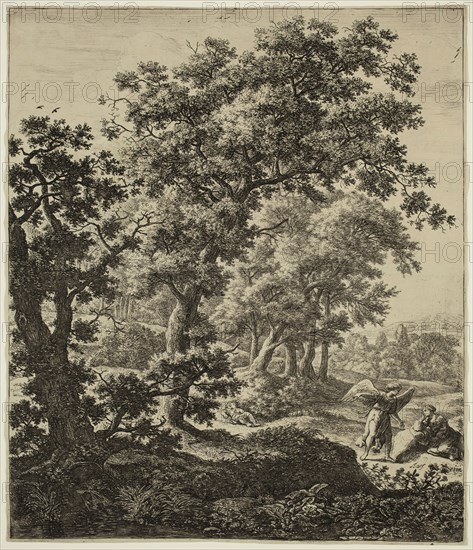 Anthonie Waterloo, Dutch, 1610-1690, Angel Appearing to Hagar, 17th century, etching and drypoint printed in black ink on laid paper, Plate: 11 1/2 × 9 3/4 inches (29.2 × 24.8 cm)