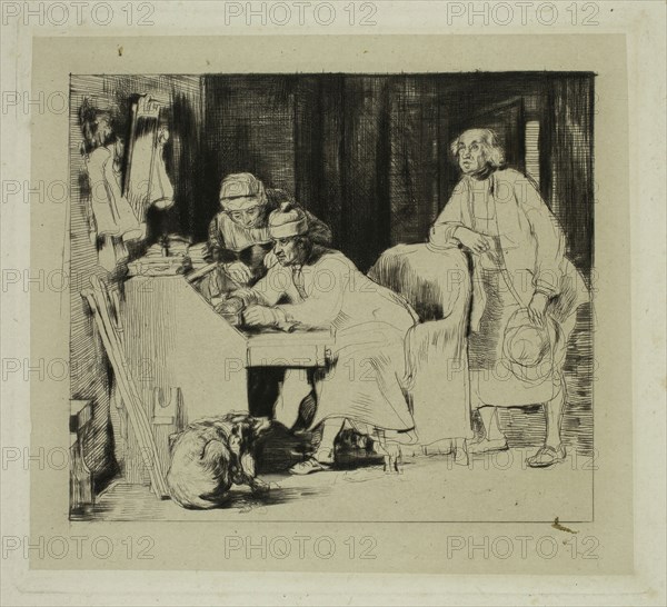David Wilkie, English, 1785-1841, A Gentleman at His Desk, between 18th and 19th century, drypoint printed in black ink on chine collé, Image: 4 3/8 × 5 1/8 inches (11.1 × 13 cm)
