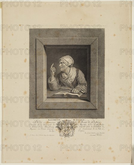 Johann Georg Wille, German, 1715-1808, after Pierre Alexandre Wille, French, 1748-1821, Schoolmistress, 1771, Engraving printed in black ink on wove paper, Plate: 9 3/4 × 7 1/8 inches (24.8 × 18.1 cm)