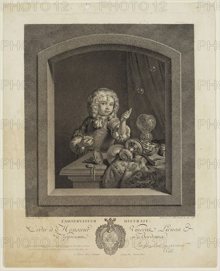 Johann Georg Wille, German, 1715-1808, after Frans van Mieris, Dutch, 1635-1681, Absent-minded Observor, 1766, engraving printed in black ink on laid paper, Plate: 11 3/8 × 8 7/8 inches (28.9 × 22.5 cm)