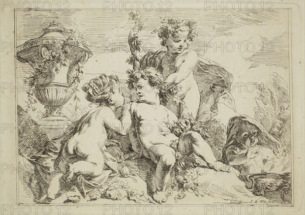 Jacob de Wit, Dutch, 1695-1754, Allegorical Children's Group, 18th century, etching printed in black ink on laid paper, Plate: 5 5/8 × 8 inches (14.3 × 20.3 cm)