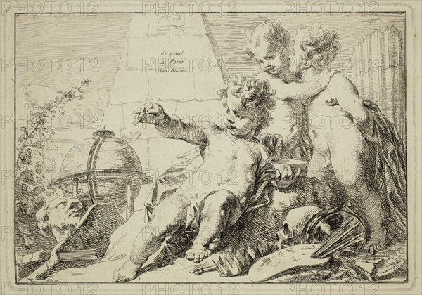 Jacob de Wit, Dutch, 1695-1754, Allegorical Children's Group, 18th century, etching and engraving printed in black ink on laid paper, Plate: 5 1/2 × 8 inches (14 × 20.3 cm)