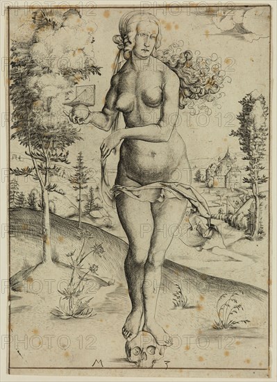 Master M. Z., German, Meditation on Death, 16th century, engraving printed in black ink on laid paper, Sheet (trimmed within plate mark): 7 1/4 × 5 1/4 inches (18.4 × 13.3 cm)