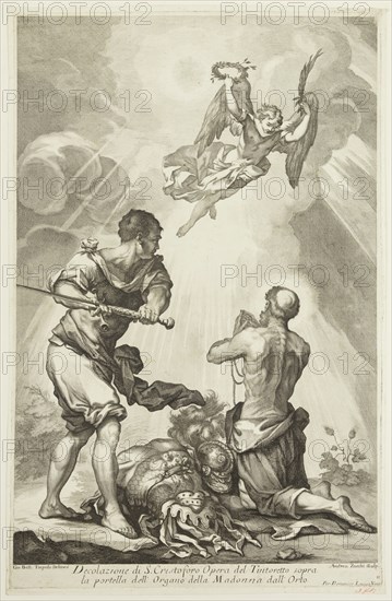 Andrea Zucchi, Italian, 1678-1740, after Giovanni Battista Tiepolo, Italian, 1696-1770, after Tintoretto, Italian, 1519-1594, Martyrdom of Saint Christopher, 18th century, etching and engraving printed in black ink on laid paper, Plate: 23 3/8 × 15 inches (59.4 × 38.1 cm)