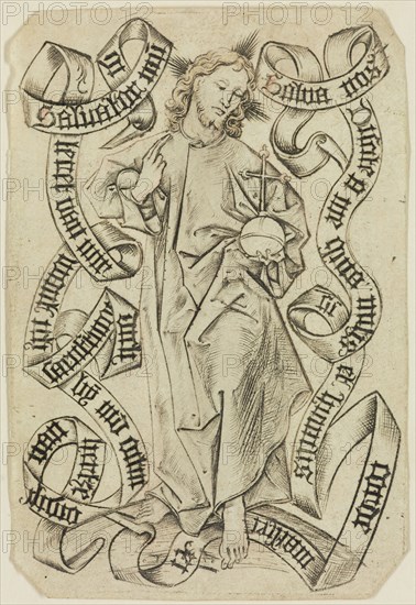 Johann Zwott, German, Salvator Mundi, late 15th Century, Engraving printed in black ink on laid paper, reinforced with etching, sheet: 3 7/8 x 2 5/8 in.
