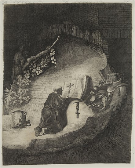 Unknown (Dutch), after Rembrandt Harmensz van Rijn, Dutch, 1606-1669, after Jan Joris van Vliet, Dutch, 1600-1730, Saint Jerome, ca. between 1650 and 1888, etching and engraving printed in black ink on laid paper, Sheet: 14 1/8 × 11 1/4 inches (35.9 × 28.6 cm)