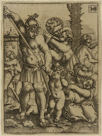 Jakob Binck, German, 1500-1569, The Massacre of the Innocents, between 1500 and 1569, engraving printed in black ink on laid paper, Plate: 3 5/8 × 2 5/8 inches (9.2 × 6.7 cm)
