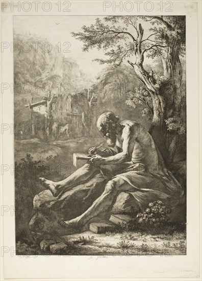 Jean Jacques de Boissieu, French, 1736-1810, Saint Jerome, 1797, etching printed in black ink on laid paper, Image (no visible plate mark): 16 7/8 × 12 inches (42.9 × 30.5 cm)