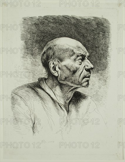 Jean Jacques de Boissieu, French, 1736-1810, Head of an Old Man, 1770, etching printed in black ink on wove paper, Plate: 9 1/2 × 7 1/8 inches (24.1 × 18.1 cm)