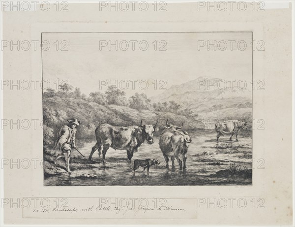 Jean Jacques de Boissieu, French, 1736-1810, after Nicolaes Berchem, Dutch, 1620-1683, Landscape and Cattle, 1803, etching printed in black ink on wove paper, Plate: 9 1/2 × 12 3/8 inches (24.1 × 31.4 cm)