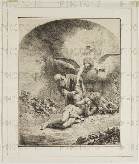 Ferdinand Bol, Dutch, 1616-1680, Abraham Offering Isaac, 17th Century, Etching and engraving printed in black on laid paper, sheet: 16 3/4 x 13 1/2 in.