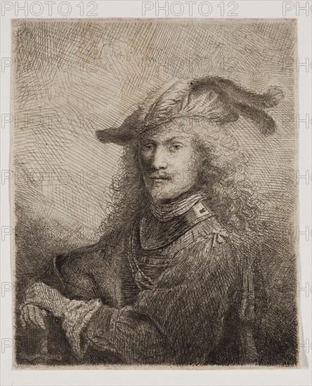 Ferdinand Bol, Dutch, 1616-1680, Portrait of an Officer, 1645, etching printed in black ink on laid paper, Plate: 5 3/8 × 4 3/8 inches (13.7 × 11.1 cm)