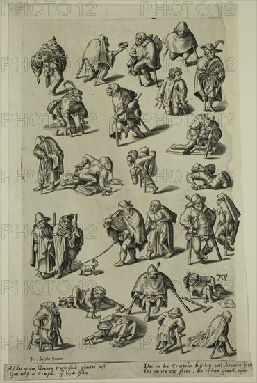 Unknown (Flemish), after Hieronymus Bosch, Netherlandish, 1470-1516, Cripples, Fools, Musicians, and Beggars on Crutches or Wooden Legs, between late 15th and early 16th century, engraving printed in black ink on laid paper, Sheet: 12 3/8 × 8 1/4 inches (31.4 × 21 cm)