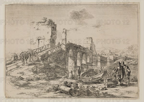 Jan Dirksz Both, Dutch, ca. 1618-1652, Ponte Molle, 17th century, etching printed in black ink on laid paper, Plate: 7 3/4 × 11 inches (19.7 × 27.9 cm)