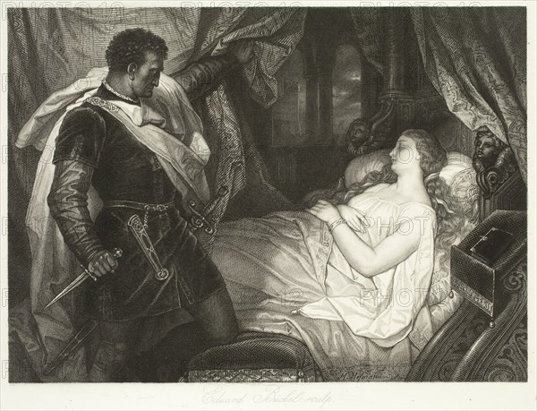 Edward Buchel, German, 1835-1903, after Heinrich Johann Michael Hofmann, German, 1824-1911, Othello and Desdemona, 19th century, etching and engraving printed in black ink on wove paper, Image: 6 3/8 × 8 7/8 inches (16.2 × 22.5 cm)