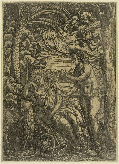 Hans Burgkmair, German, 1473-1531, Venus and Mercury, 1520, etching printed in black ink on wove? paper, Image: 7 1/8 × 5 1/8 inches (18.1 × 13 cm)