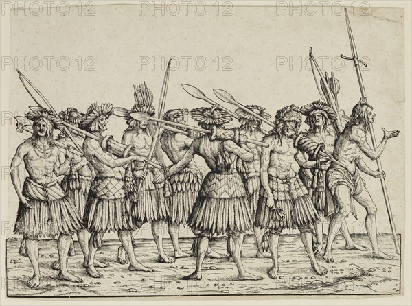 Hans Burgkmair, German, 1473-1531, People of Calicut, ca. 1526, woodcut printed in black ink on laid paper, Sheet: 11 × 15 1/8 inches (27.9 × 38.4 cm)