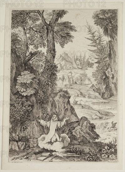 Adrian van der Cabel, Dutch, 1631-1705, Saint Bruno, mid to late 17th century, etching printed in black ink on laid paper, Plate: 18 3/4 × 13 1/2 inches (47.6 × 34.3 cm)