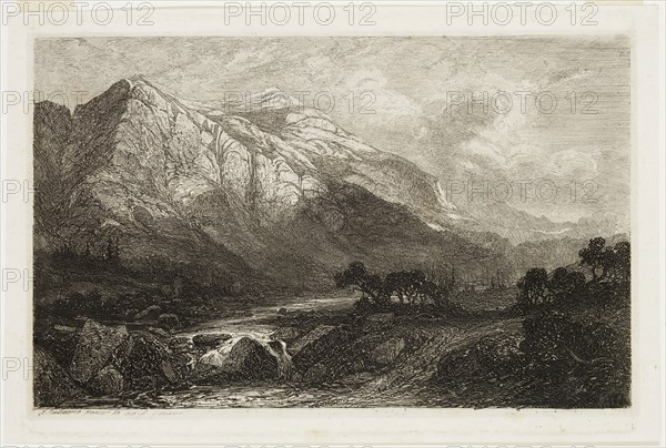 Alexandre Calame, Swiss, 1810-1864, Landscape by Evening Light, 19th Century, Etching printed in black on wove paper, plate: 5 3/4 x 8 3/8 in.