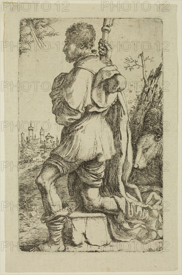 Giuseppe Caletti, Italian, 1600-1660, Saint Roche, between 1600 and 1660, etching printed in black ink on laid paper, Plate: 5 5/8 × 3 1/2 inches (14.3 × 8.9 cm)