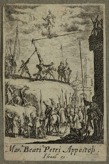 Jacques Callot, French, 1592-1635, Martyre de Saint Pierre, between 1630 and 1635, etching printed in black ink on (possibly) laid paper, Sheet (trimmed within plate mark): 2 7/8 × 1 7/8 inches (7.3 × 4.8 cm)
