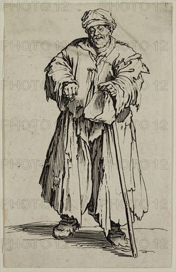 Jacques Callot, French, 1592-1635, Le mendiante obese aux yeux baisses, late 16th/mid 17th Century, etching printed in black ink on laid paper, Sheet (trimmed within plate mark): 5 3/8 × 3 3/8 inches (13.7 × 8.6 cm)