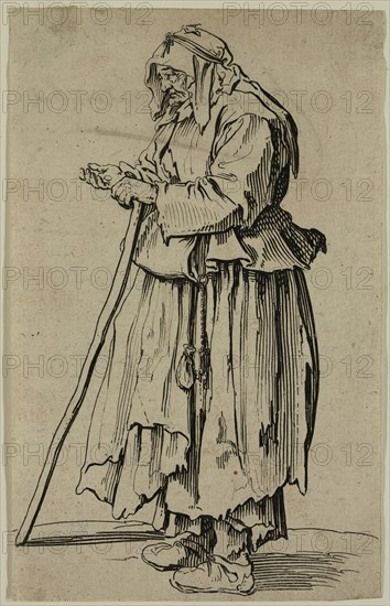 Jacques Callot, French, 1592-1635, La mendiante venant de recevoir la charite, early 17th century, etching printed in black ink on laid paper, Sheet (trimmed within plate mark): 5 3/8 × 3 3/8 inches (13.7 × 8.6 cm)