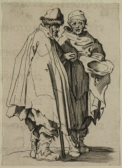Unknown (French), after Jacques Callot, French, 1592-1635, L'aveugle et son compagnon, early 17th century, etching printed in black ink on laid paper, Sheet (trimmed within plate mark): 5 3/8 × 3 7/8 inches (13.7 × 9.8 cm)
