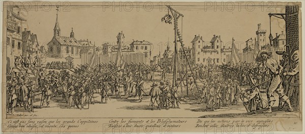 Unknown (French), after Jacques Callot, French, 1592-1635, L'Estrapade, between late 18th and 19th century, etching printed in black ink on wove paper, Sheet (trimmed within plate mark): 3 1/4 × 7 3/4 inches (8.3 × 19.7 cm)