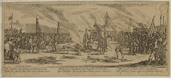 Unknown (French), after Jacques Callot, French, 1592-1635, Le bucher, between late 18th and 19th century, etching printed in black ink on wove paper, Sheet (trimmed within plate mark): 3 3/8 × 7 1/2 inches (8.6 × 19.1 cm)
