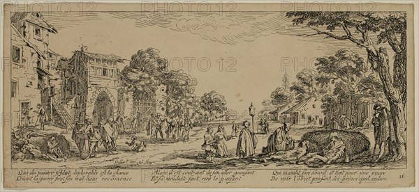 Unknown (French), after Jacques Callot, French, 1592-1635, Les mourants sur le bord des routes, between late 18th and 19th century, etching printed in black ink on wove paper, Sheet (trimmed within plate mark): 3 3/8 × 7 1/2 inches (8.6 × 19.1 cm)