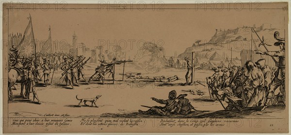 Unknown (French), after Jacques Callot, French, 1592-1635, L'arquebusade, between late 18th and 19th century, etching printed in black ink on wove paper, Sheet (trimmed within plate mark): 3 3/8 × 7 1/2 inches (8.6 × 19.1 cm)