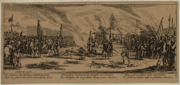 Unknown (French), after Jacques Callot, French, 1592-1635, Le bucher, between late 18th and 19th century, etching printed in black ink on wove paper, Sheet (trimmed within plate mark): 3 1/2 × 7 1/2 inches (8.9 × 19.1 cm)