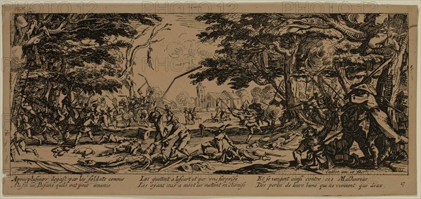 Unknown (French), after Jacques Callot, French, 1592-1635, La revanche des paysans, between late 18th and 19th century, etching printed in black ink on wove paper, Sheet (trimmed within plate mark): 3 1/2 × 7 1/2 inches (8.9 × 19.1 cm)