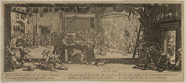 Unknown (French), after Jacques Callot, French, 1592-1635, Le pillage d'une ferme, between late 18th and 19th century, etching printed in black ink on wove paper, Sheet (trimmed within plate mark): 3 3/8 × 7 1/2 inches (8.6 × 19.1 cm)