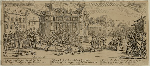Unknown (French), after Jacques Callot, French, 1592-1635, Devastation d'un monastere, between late 18th and 19th century, etching printed in black ink on wove paper, Sheet (trimmed within plate mark): 3 1/4 × 7 1/2 inches (8.3 × 19.1 cm)