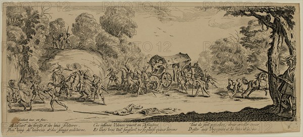 Unknown (French), after Jacques Callot, French, 1592-1635, L'Attaque de la diligence, between late 18th and 19th century, etching printed in black ink on wove paper, Sheet (trimmed within plate mark): 3 1/4 × 7 1/2 inches (8.3 × 19.1 cm)
