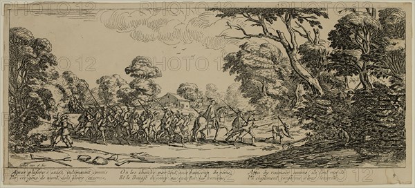 Unknown (French), after Jacques Callot, French, 1592-1635, Decouverte des malfaiteurs, between late 18th and 19th century, etching printed in black ink on wove paper, Sheet (trimmed within plate mark): 3 3/8 × 7 1/2 inches (8.6 × 19.1 cm)
