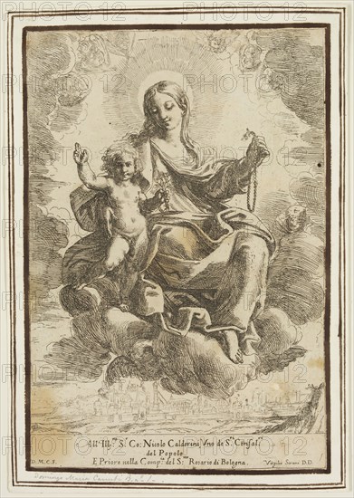 Domenico Maria Canuti, Italian, 1620-1684, Virgin of the Rosary, between 1620 and 1684, etching printed in black ink on laid paper, Sheet (trimmed within plate mark): 11 1/8 × 7 1/2 inches (28.3 × 19.1 cm)