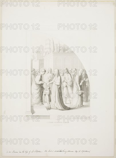 Q. Apolloni, Italian, Saint Stephen Distributing the Alms, 19th century, Engraving printed in black ink on wove paper, Plate: 15 7/8 × 11 5/8 inches (40.3 × 29.5 cm)